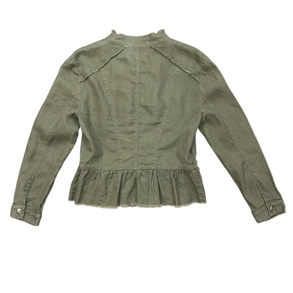 International Concepts INC Military Style Jacket 100% Linen Button Up Green Sz L - Picture 5 of 15
